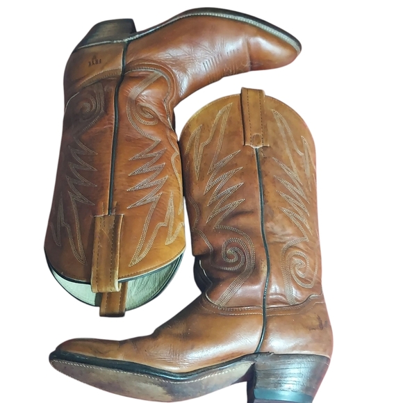 Frye Vintage 1980s Tan Brown Embroidered Pointed Toe Western Boots - Picture 9 of 13